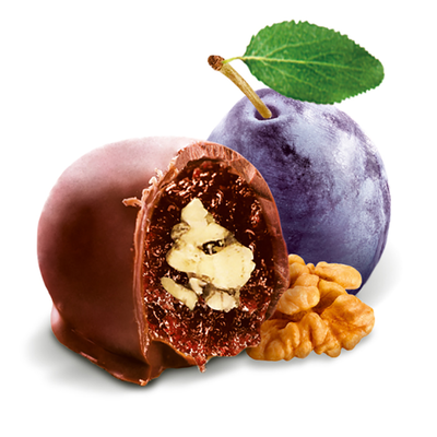 Dried plums with walnut in dark chocolate - King of Fuits